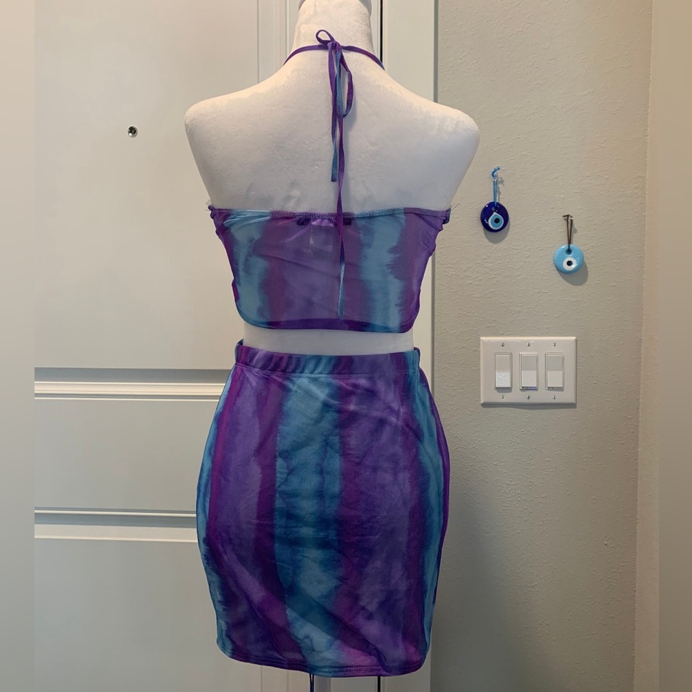 Tie dye skirt set blue purple tube top mini skirt - Picture 3 of 3